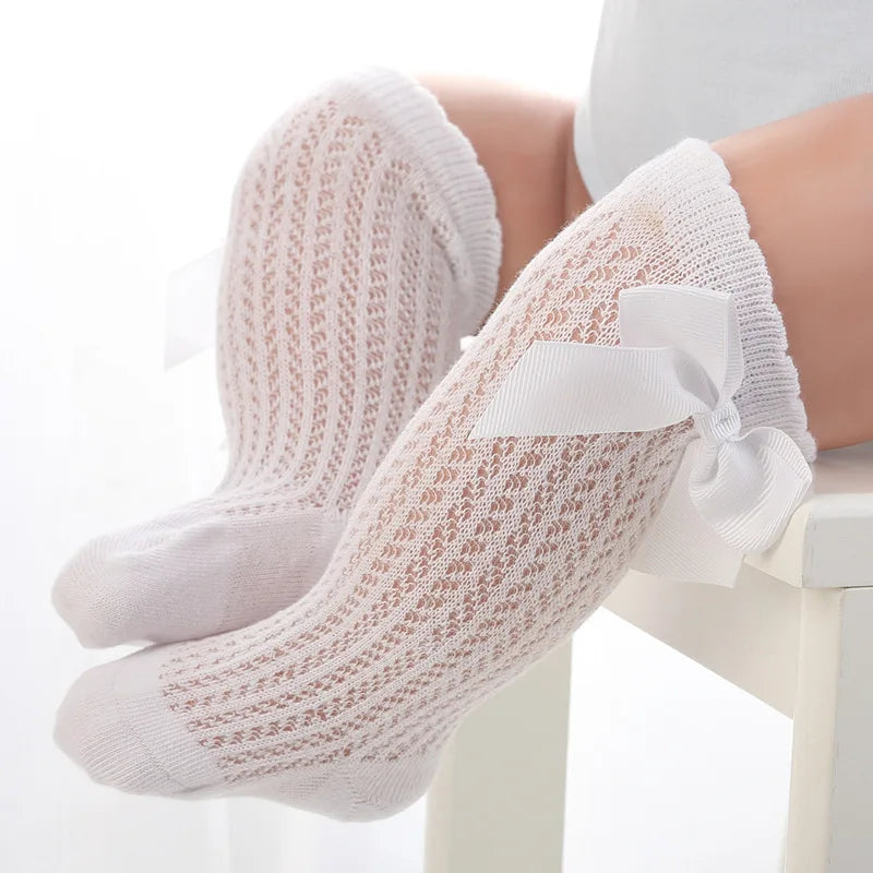 Wholesale Baby Spanish Style Bowknot Combed Cotton Long Socks for Children