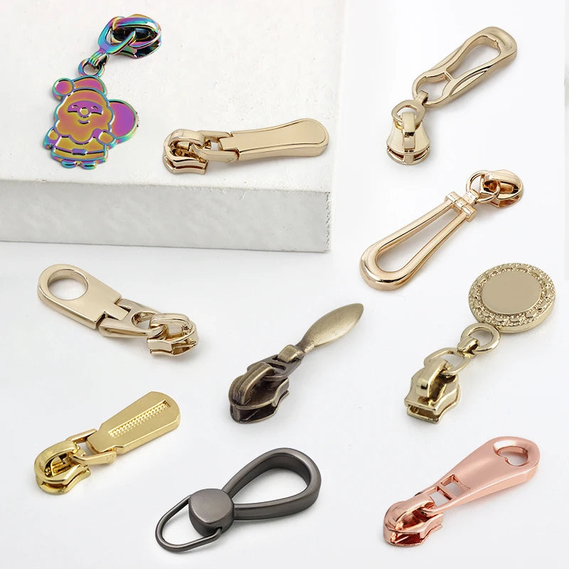 2023 Custom 3M 5# Logo  Gold Nylon Metal Slider Zipper Puller Tab Head Zip Pulls Pendant Zipper Slider 5 for Handbag