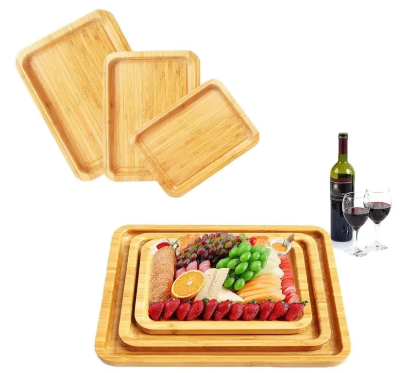 Bamboo Serving Tray - Set of 3 Wooden Serving Trays for Coffee Table Decorative Trays for Kitchen