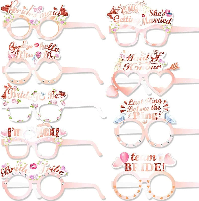 Nicro 16pcs Bridal Shower Party Favor Funny Paper Glasses Girls Bachelorette Hen Party Supplies Glitter Photo Booth Props