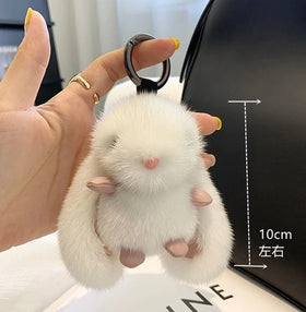 Small Cute Faux Mink Fur Kawaii Bunny Keychain Pendant Bag Backpack Purse Charm Fluffy Bunny Rabbit Pom Pom Key Chains