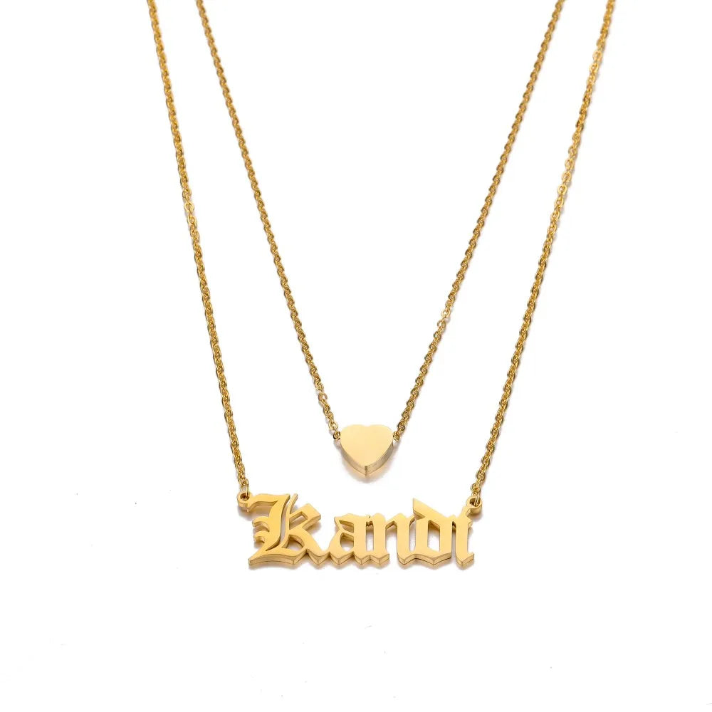 Mothers Day Dainty Letter Charm Pendant Stainless Steel Jewelry Plated 18k Gold Name Double Layer Necklace