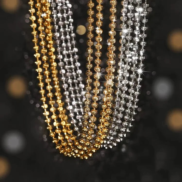 Italian Craft S925 Diamond Cut Bead Chain Sterling Silver 18K Gold Plated Beads Starlight Chain Necklace for Men and Women