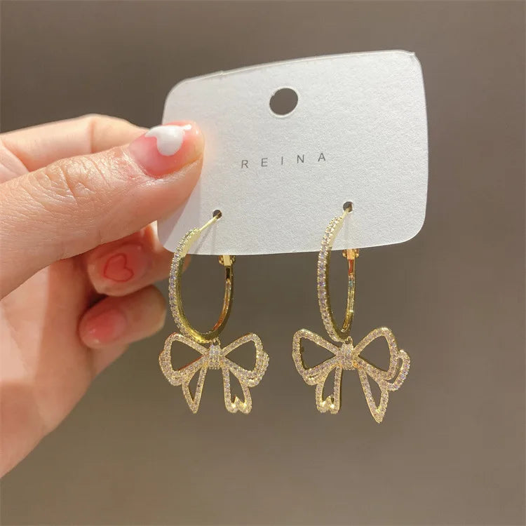 Statement S925 Silver Post Gold Butterfly Dangle Earring Hollow Micro Inlaid Cubic Zirconia CZ Butterfly Hoop Earrings For Party