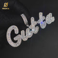 Personalized Custom Baguette Initial Letter Pendant Bling Zircon White Gold Capital Alphabet Name Necklace MegaBDM