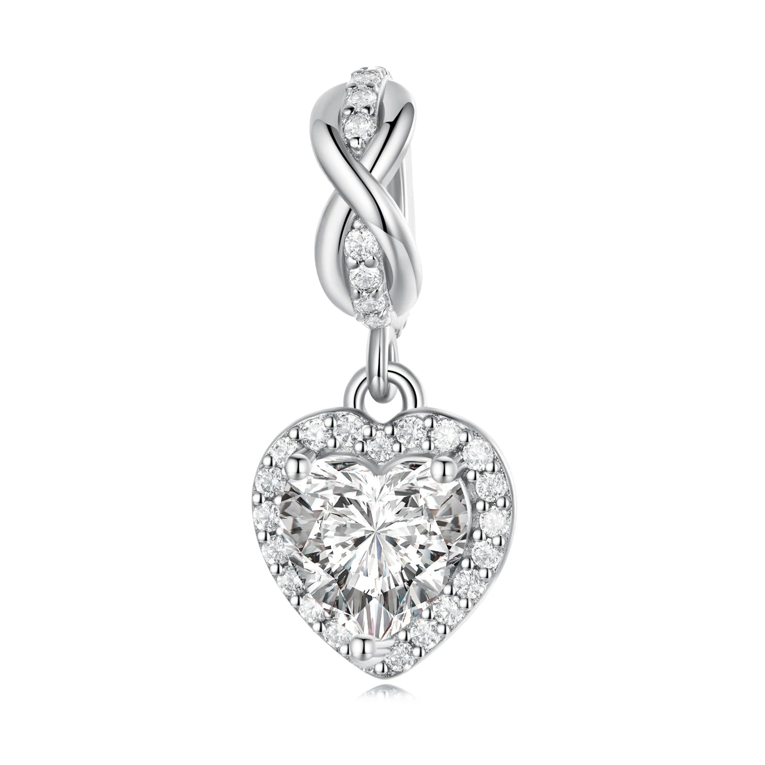 NEW  925 Sterling Silver Shiny Zircon Heart Pendant Beads Fit Bracelet & Necklace Women Fine Jewelry Silver Charm DIY BSC663