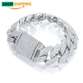Dropshipping Luxury 18mm White Gold Plated 925 Sterling Silver 3 Rows VVS Moissanite Diamond Iced Out Cuban Link Bracelet