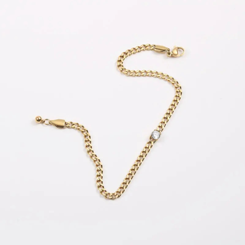 Fenny Jewelry 18K PVD Gold Plated No Fade Classic Summer Holiday Thick Chain Zirconia Anklet Stainless Steel Jewelry Wholesale