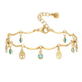 Fashion Trendy Korean Brass Alloy Tree of Life Zircon Drop Beads Charm Dangles Anklet Tassels Foot Ankle Bracelet Jewelry