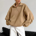 Enyami Women's Autumn Fashion Pink Sweatshirt Zip Long Sleeve Knitted Top Office Ladies  Loose Sweatshirt Loose Pullover