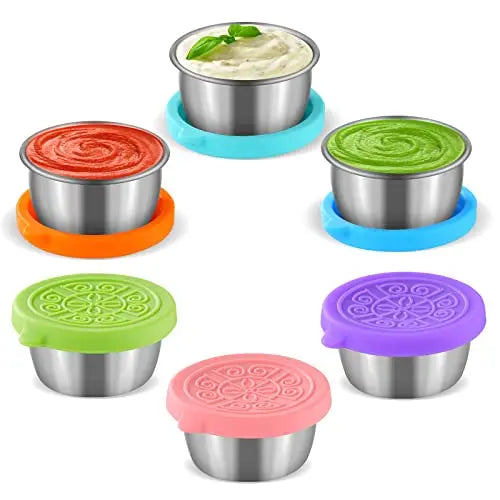 304 Stainless Steel 50ml Condiment Dish Cups Soy Bowls Serving Saucers Dipping Sauce Cup with Seal Silicone Lid