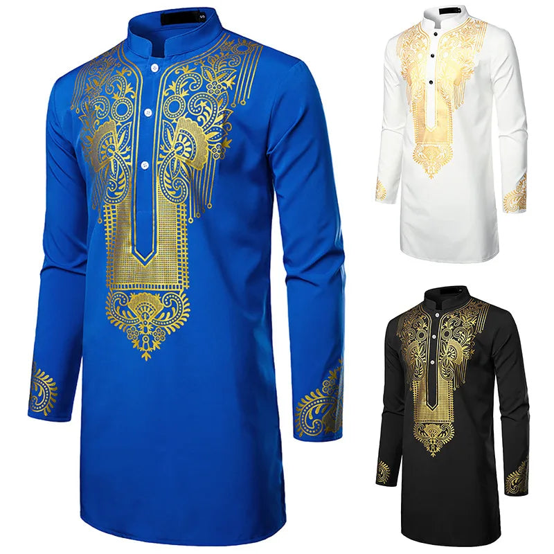 Ecoparty Men's Casual Fashion Printed Shirt Printed Totem Long Shirt African Style Shirt