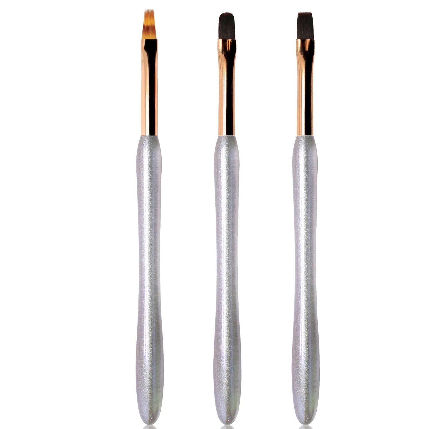 Professional 3pcs Gel Nail Art Pinceles Set with Clear Sequin Acrylic Handle Soft Nylon Oval Flat Ombre Brush for UV Nail Beauty