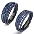 Punk Style Magnetic Clasp Navy Blue Cuff Leather Bracelet Jewelry for Men