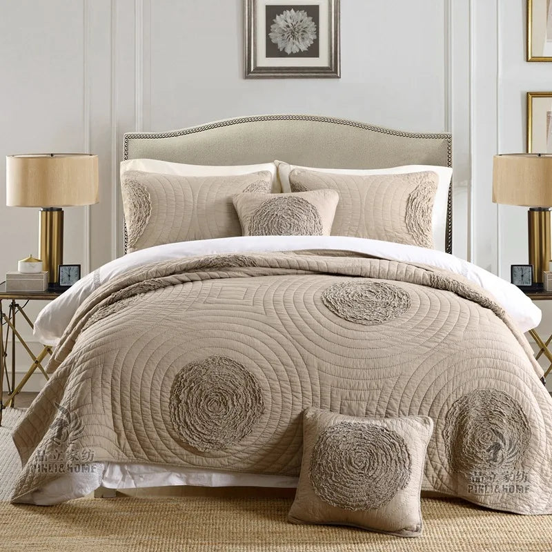 ChamXue Bed Spread Bed Cover Set Handmade Pure Cotton 3 Pieces Bed Cover Set Washed Thickened Quilted Bedding Home Use Wholesale