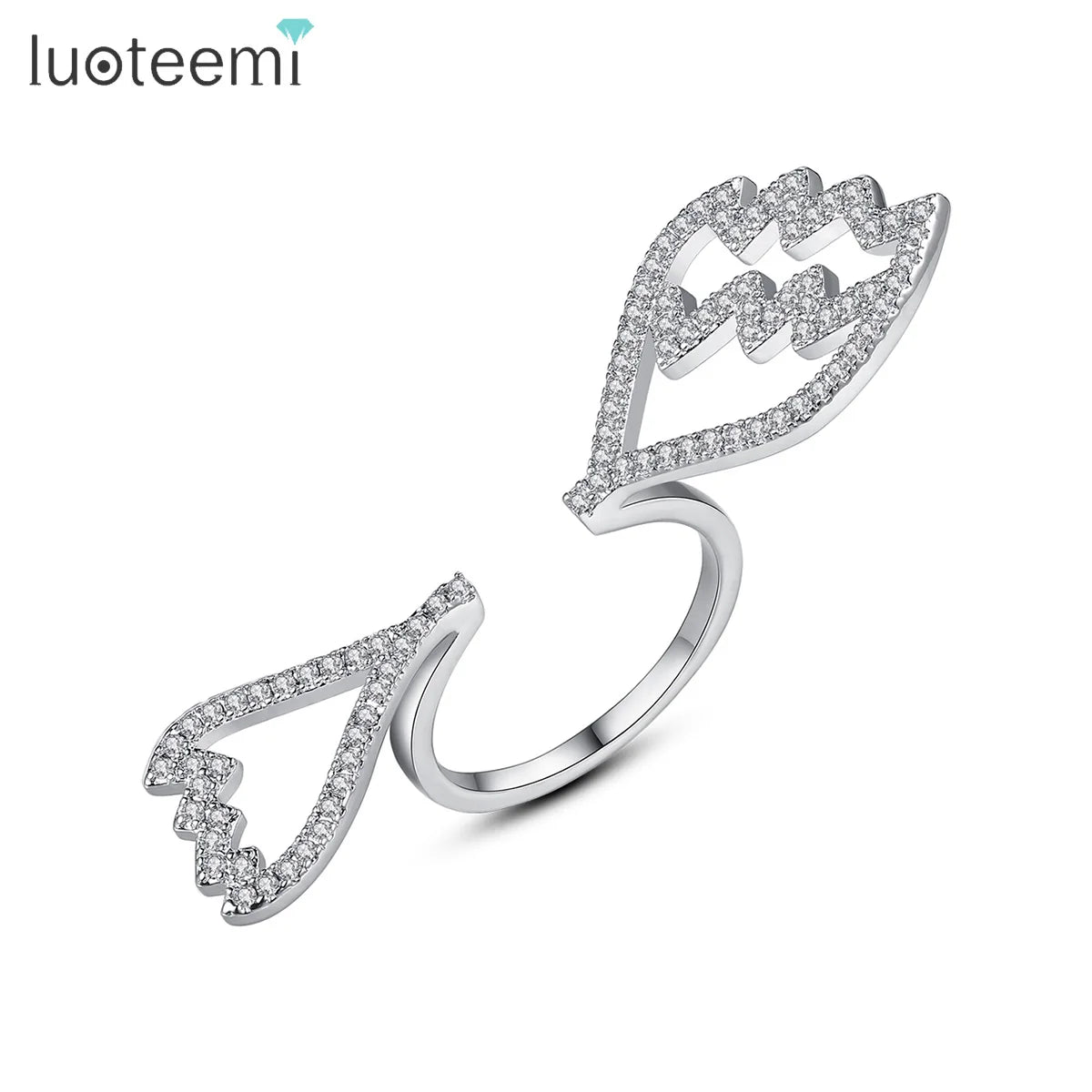 LUOTEEMI Fashion Wholesale Jewelry Unique Design Wing Shape Rings Tiny CZ Pave Luxury Ring for Women