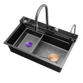 Fregadero Wash Basin Double Bowl Stainless Steel Handmade Modern Black Kitchen Undermount Sink with Waterfall Faucet