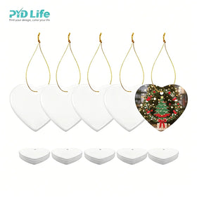 Wholesale RTS XMAS Ceramic Sublimation Blanks 3 Inch Heart Shaped Home Christmas Home Hanging Ornaments