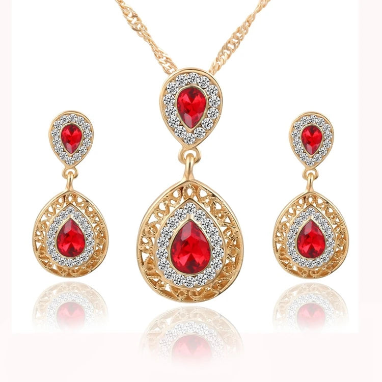 XYI-159 Women Neck Ear Jewelry Sets Rhinestone Crystal Drop Diamond Pendant Necklace Stud Earring Jewelry Kit