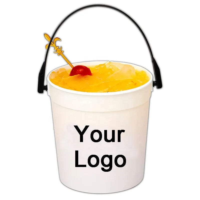 Reusable Punch Bowls Blank BPA Free Drinking Buckets 32 oz Clear Plastic Cocktail Rum Bucket with Handle for Party
