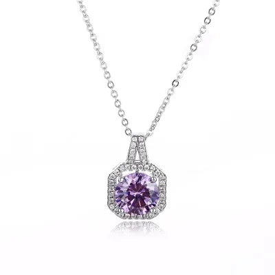 Hotsales Titanium Choker Chain Square Zircon Pendant Necklace Simple Geometric Purple Zircon Necklace for Women