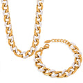Punk Statement White CZ Iced Out Bling Luxury Cuban Chain Stainless Steel Necklace &Bracelet Set for Men Women