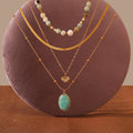 2024 New Design Choker Pendant Necklace INS Hot Sale Amazonite Heart Stainless Steel 18K Gold Plated Snake Chain Waterproof