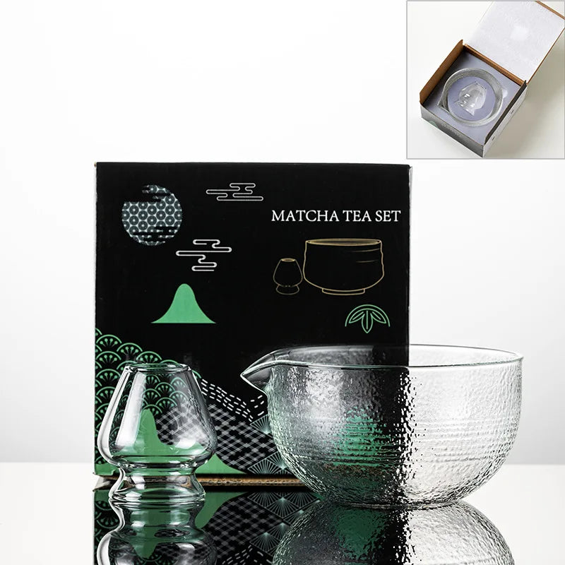 Glass Matcha Bowl Traditional Chawan Anti Spout Handmade Green Tea Cup for Iced Tea Matcha Powder Multifunctional Everyday Use
