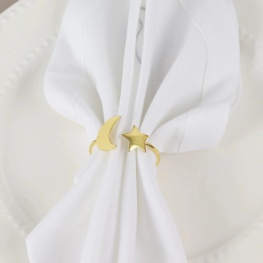 Ring Napkin Bow Creative Star Moon Opening Napkin Rings Hotel Table Alloy Plating Napkin Rings Luxury