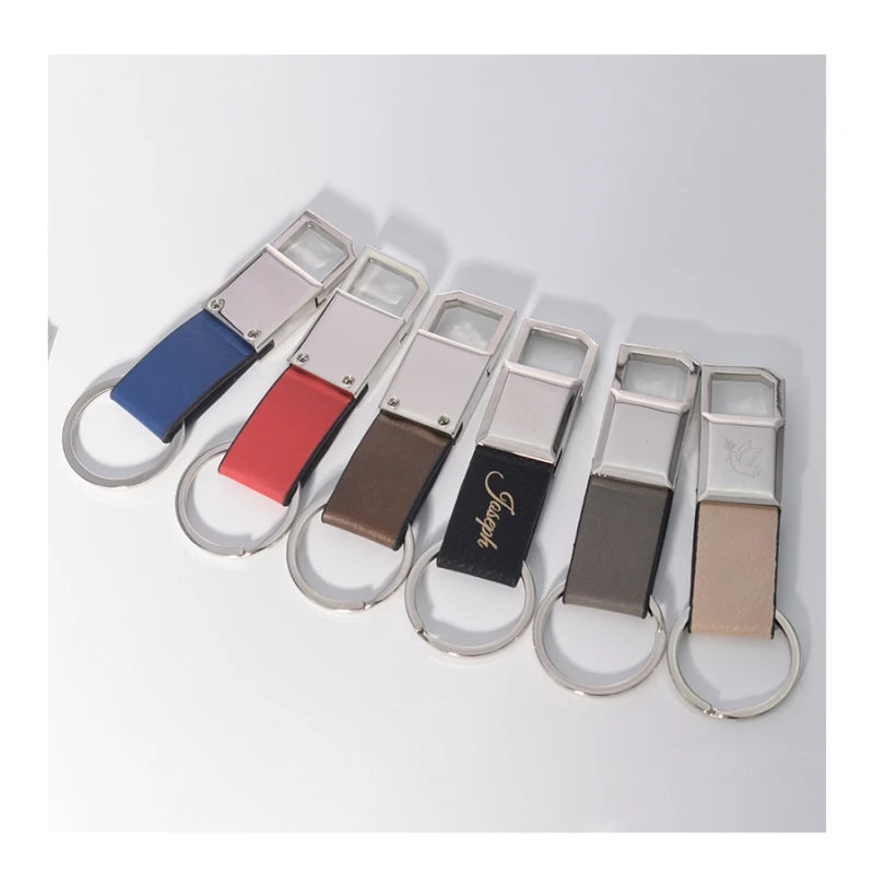 Manufacturer Personalized Blank Leather Keyring Custom logo Letters Laserable Leatherette Metal Spring Buckle Keychain