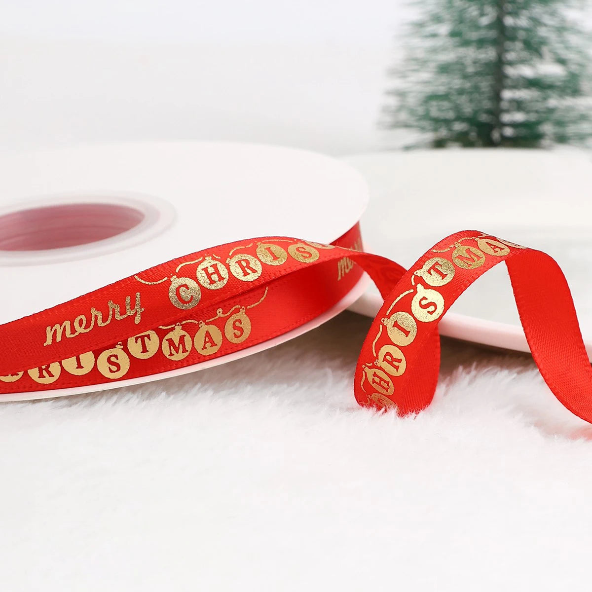 Single Face Custom Luxury Gold Stamping Grosgrain Satin Printed High Tenacity Ribbon Wholesale Roll with Logo for Christmas Tree