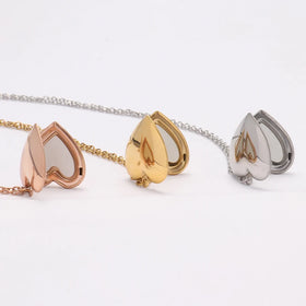 Valentine's Day Jewelry Plated Blank Sublimation Photo Locket Necklace Stainless Steel Memory Picture Love Heart Locket Pendant