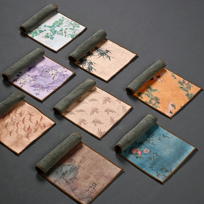 High-End Painted Tea Napkin Chinese Painted Tea Cloth Ceremony Towel Cleaning Mat Tea Table Cleaning Mats Napkin Placemats