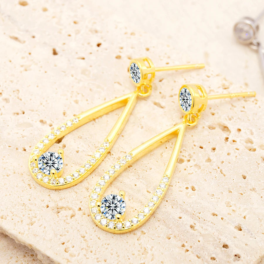 Minimalist Big Cubic Zirconia CZ Minimal Sterling Silver 925 Jewellery Water Drop Earrings for Lady