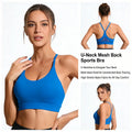 Women's Y-Back Mesh Panel Sports Lightweight Padded Athletic Bra Thin Straps and U-Neck Design Breathable High Stretch Gym Top