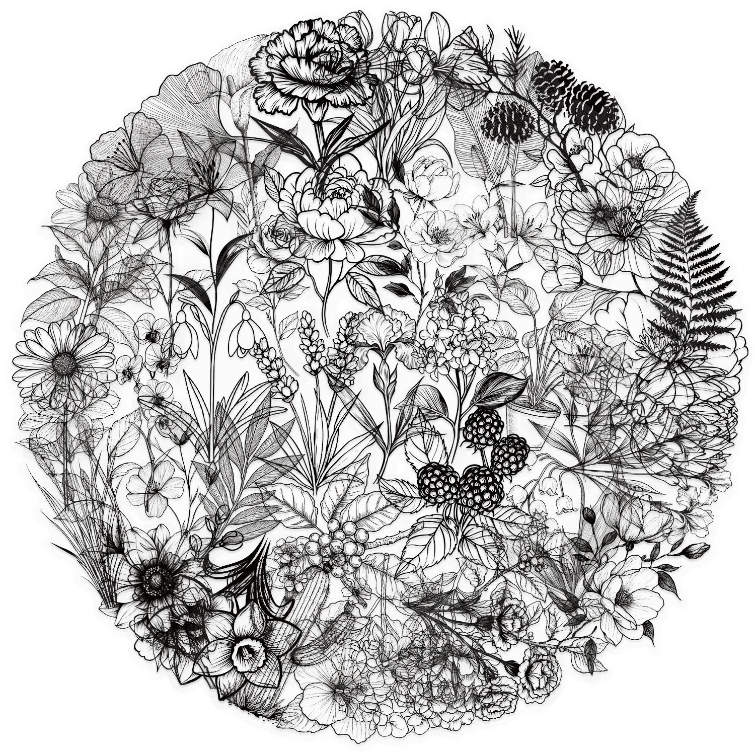 50PCS Waterproof Unfading PET Transparent Black and White Flower Plant Sticker
