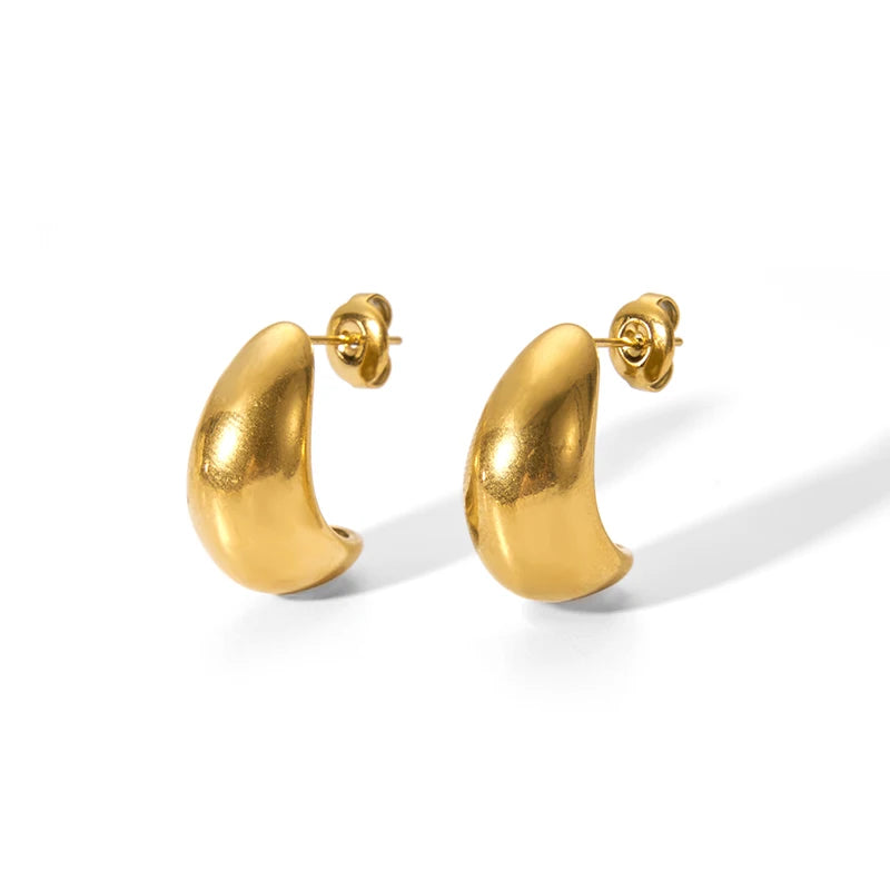 High Polished PVD Plated Stainless Steel Earrings Semicircle Boat Shape Hoop Trendy Geometric Style Accessories for Women