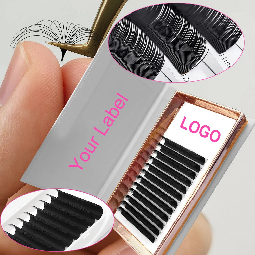 Private Label Volume Easy Fanning Eyelash Extensions 0.03 0.05 0.07 0.10 Automatic Easy Fans Blooming Lash Extension