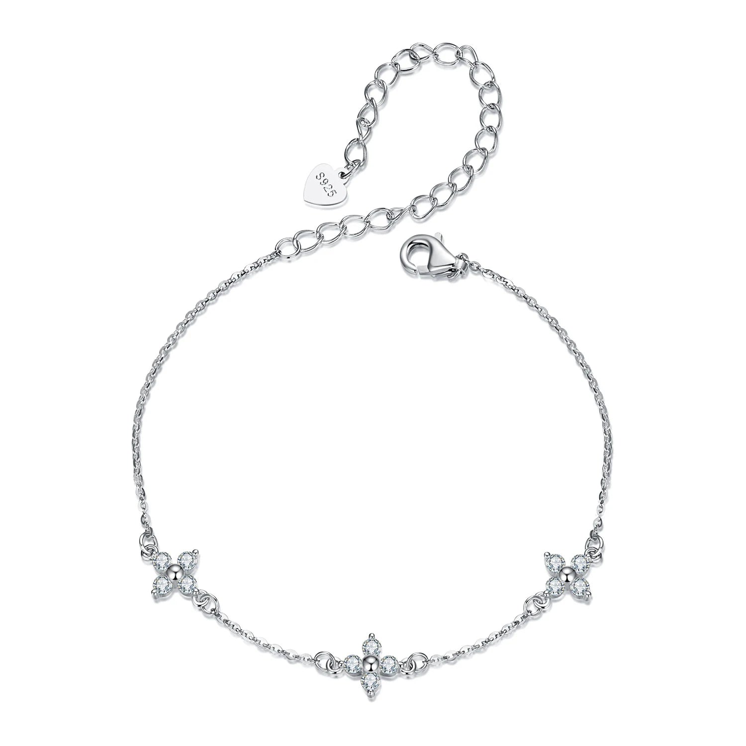 Shiny Moissanite Flower Charm Bracelet for Women Wedding Party S925 Silver with White Gold Plating Jewelry