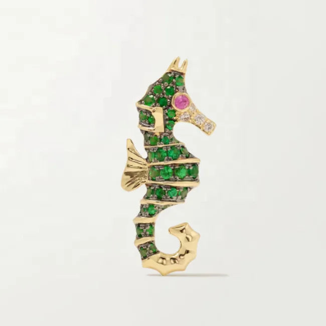 LOZRUNVE Rainbow CZ Stone Sea Animal Hippocampus Stud Earring Sterling Silver 925 Jewelry