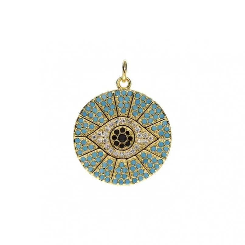 Gold Plated Turquoise Cubic Zirconia Turkish Evils Eye Medal Pendant Croc Charm for Necklace Bracelet Keychain Jewelry Making