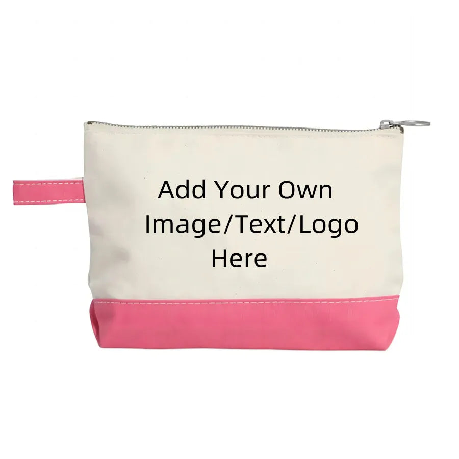 Custom Printed Logo with Zipper Pouch for Travel Large Storage Toiletry Organizer Cotton Canvas Cosmetics Makeup Bags
