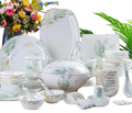 Bone China 60-Piece Premium Dinnerware Set Eco-friendly Plant Pattern Customized White Plates Utensils Kit for Home Restaurant