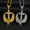 Fashion Hip Hop Stainless Steel Inset Zirconia Shining Cross and Eagle Religious Fine Pendant Necklaces Jewelry for Women