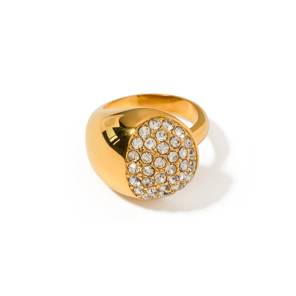 J&D Blingbling 3A Zircon Chunky Open Ring 18K Stainless Steel Gold Plated Waterdrop Statement Rings for Women