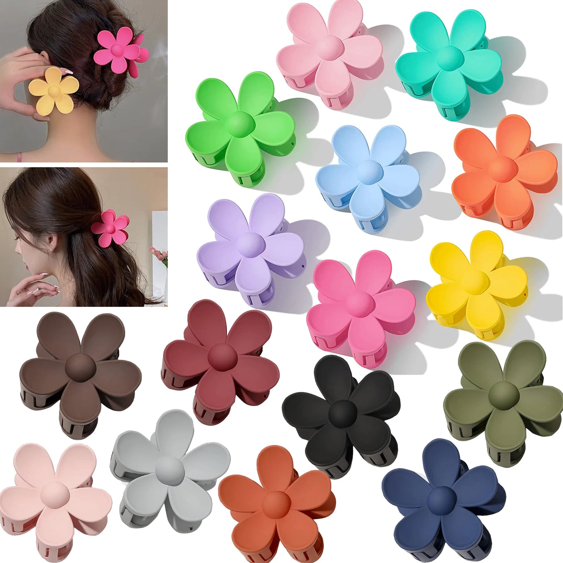 Ins Hot Selling Plastic Hair Claw Clips 7.5cm ABS Material Pure Color Flower Hair Claws for Women