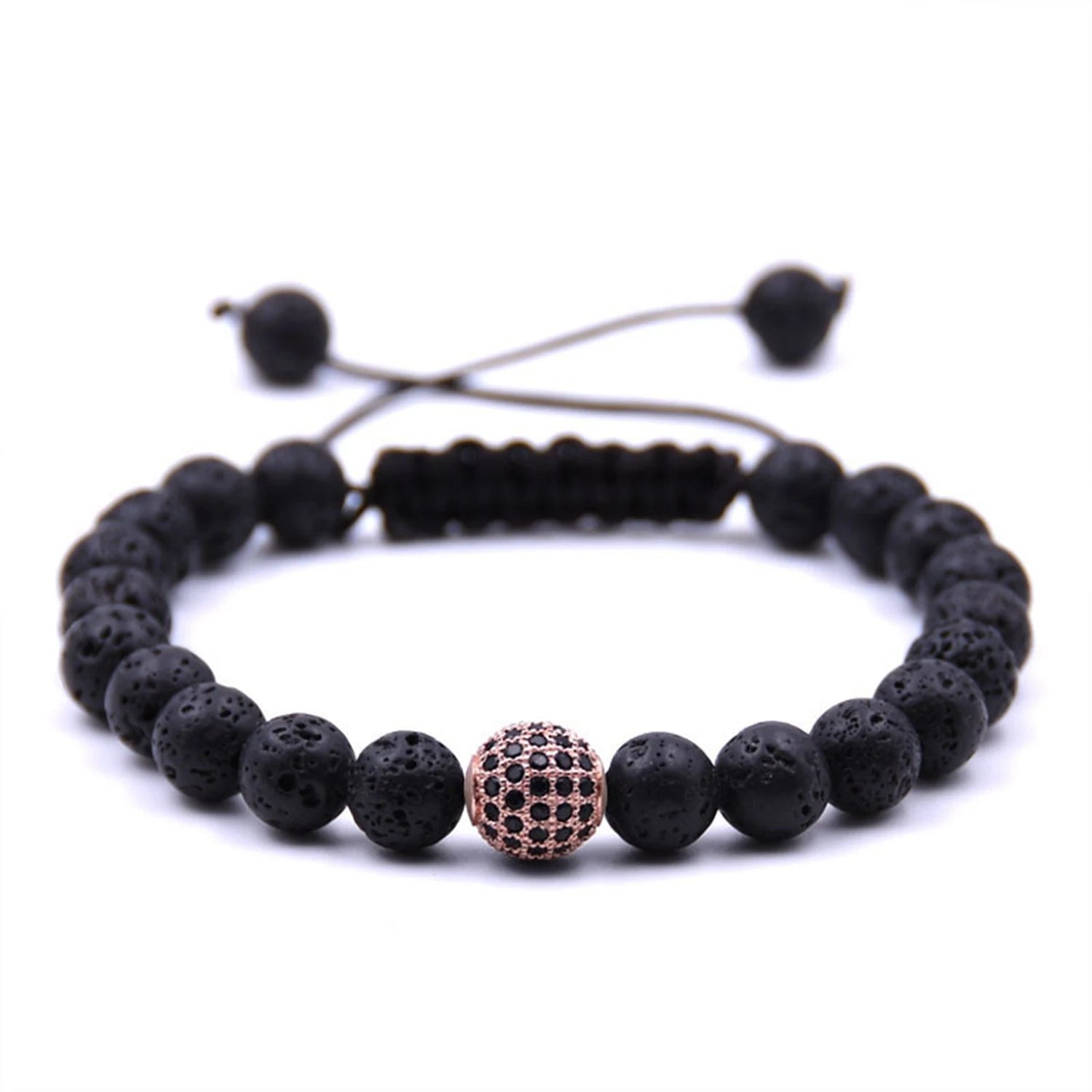 Adjustable Rhinestone Crystal Balls Gemstone Bracelets for Men Friendship Aromatherapy Diffuser Woven 8MM Beaded Bangle Jewelry