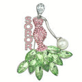 Elegant Lady Brooch Rhinestone Pink and Green SOROR Brooches Greek Sorority Gifts for Women