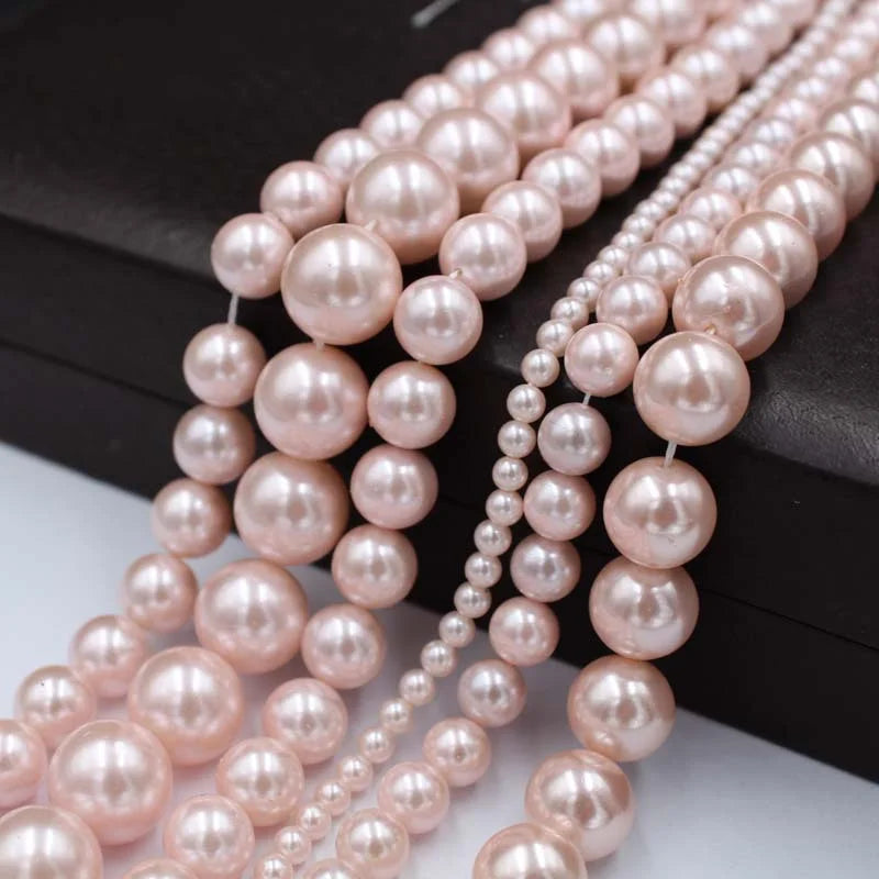 Factory Sale Round Clean Pearl Strand White pink Shell Pearl Round Pearl Necklace for Jewelry Making