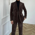 British Retro Corduroy Double Breasted Suit Men Korean Thick Men Office Suits 2 Pieces
